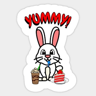 Cute white rabbit is having coffee and cake Sticker